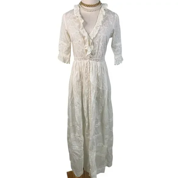 DOEN Rosabella Embroidered Midi Dress bow lace salt white size XS - Picture 7 of 16